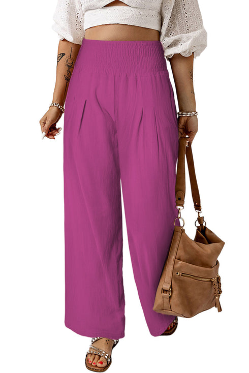 Smocked Wide Waistband High Waist Wide Leg Pants